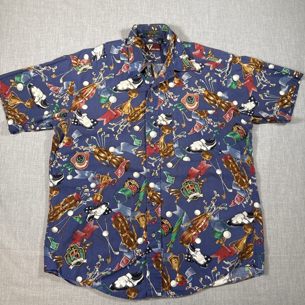 Mallards  Men's Hawaiian Novelty COUNTRY CLUB GOLF Shirt Casual Button Medium